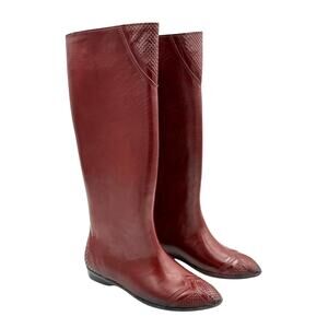Andrew Geller Burgundy Tall Western Fleece Lined Pointed Toe Rubber Rain Boots